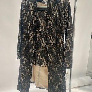 Anne Klein Lace Suit Set Top & Bottom Black/Beige